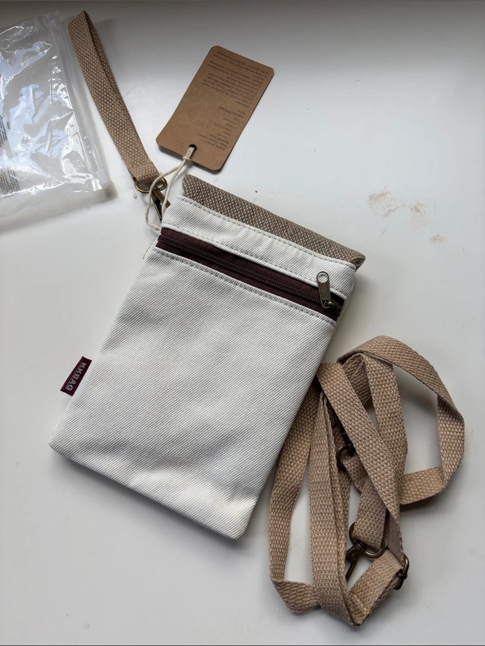 Anthology Canvas Crossbody Phone Bag - White/Tan
